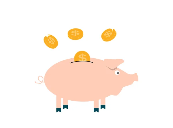 Pink Pig with coins — Stock Vector