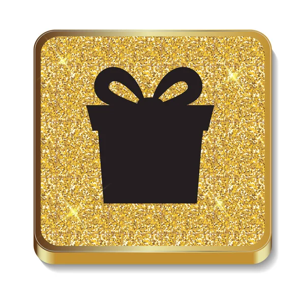 Gold Glitter Shiny Gift Box Icon. Button with Shadow for Your Si — Stock Vector