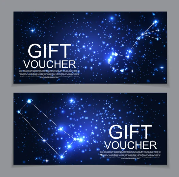 Gift Voucher Template with Set of Symbol Zodiac Sign. Discount C — Stock Vector