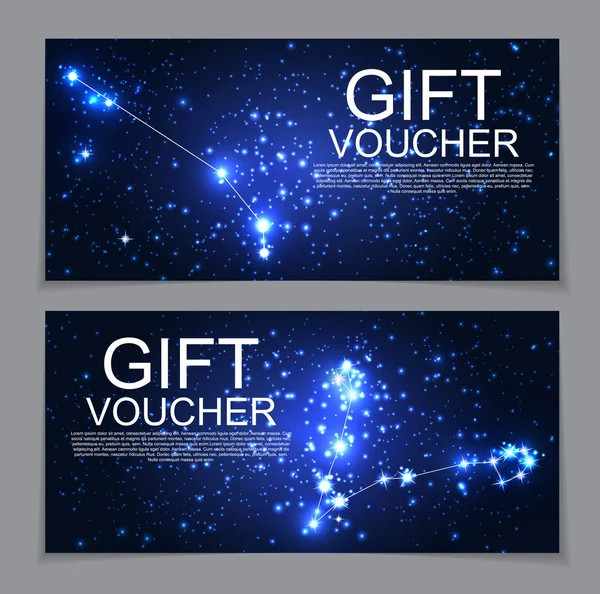 Gift Voucher Template with Set of Symbol Zodiac Sign. Discount C — Stock Vector