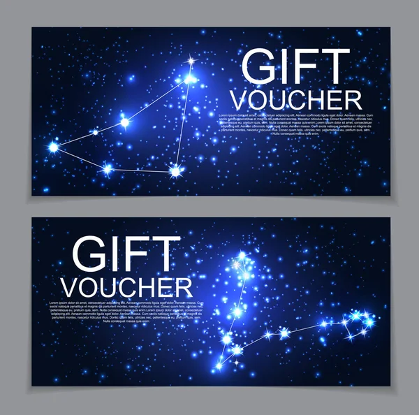 Gift Voucher Template with Set of Symbol Zodiac Sign. Discount C — Stock Vector