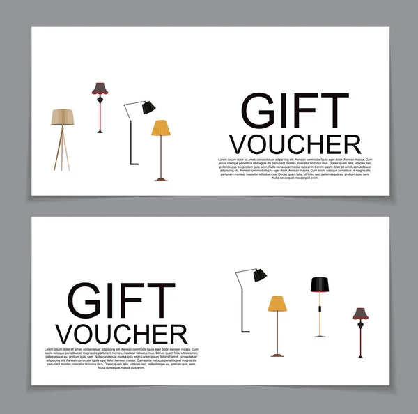 Modèle de bon cadeau avec variation du coupon de réduction Lampe. Ve — Image vectorielle