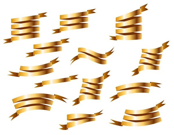 レトロなゴールデン リボン ベクトル図のセット — ストックベクタ
