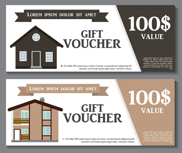 Gift Voucher Template com variação de Casa Cupom de Desconto. V —  Vetores de Stock