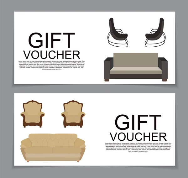 Gift Voucher Template with variation of furniture for apartments — Stock Vector