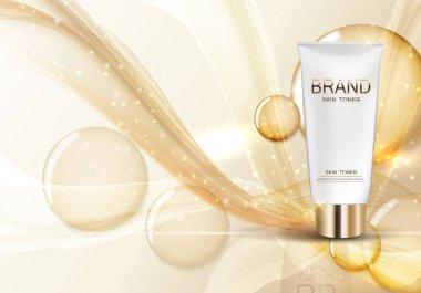 Dış görünümü Toner şişesi şablonu reklamlar veya dergi arka plan için. 3D gerçekçi vektör Iillustration.