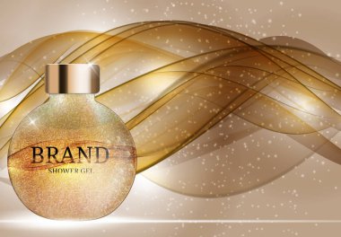 Duş jeli şişe şablon reklamları veya dergi arka plan için. 3D re