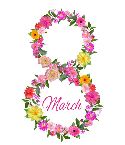 Cartel Internacional Feliz Día de la Mujer 8 Marzo Saludo floral — Foto de Stock