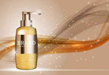 Duş jeli şişe şablon reklamları veya dergi arka plan için. 3D re