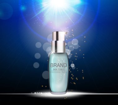 Dış görünümü Toner şişesi şablonu reklamlar veya dergi arka plan için. 3D re