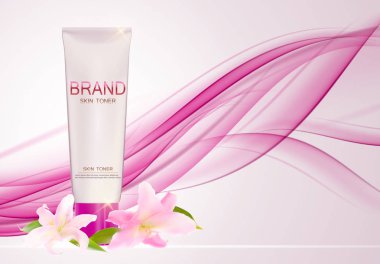 Cilt Toner şişesi tüp şablonu için reklamları veya dergi arka plan.
