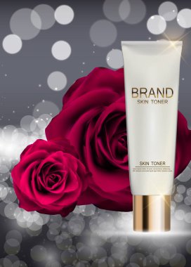 Cilt Toner şişesi tüp şablonu için reklamları veya dergi arka plan.