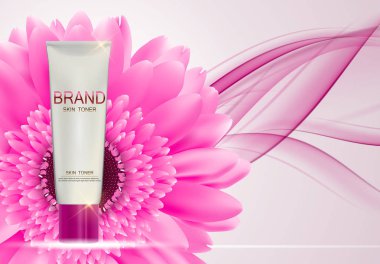 Cilt Toner şişesi tüp şablonu için reklamları veya dergi arka plan.