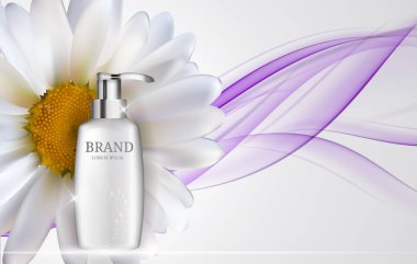 Duş jeli şişe şablon reklamları veya dergi arka plan için. 3D re