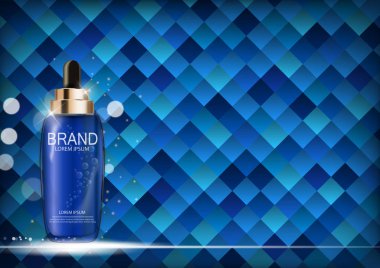 Yağı özü nemlendirici konsantre şişe için şablon reklamları veya dergi arka plan. 3D gerçekçi vektör Iillustration