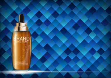 Yağı özü nemlendirici konsantre şişe için şablon reklamları veya dergi arka plan. 3D gerçekçi vektör Iillustration