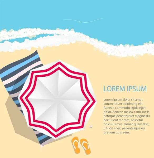 Summer Time Background. Sunny Beach in Flat Design Style Vector — Stock Vector