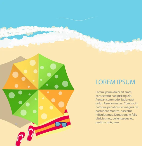 Fundo da Hora de Verão. Sunny Beach em estilo de design plano Vector —  Vetores de Stock