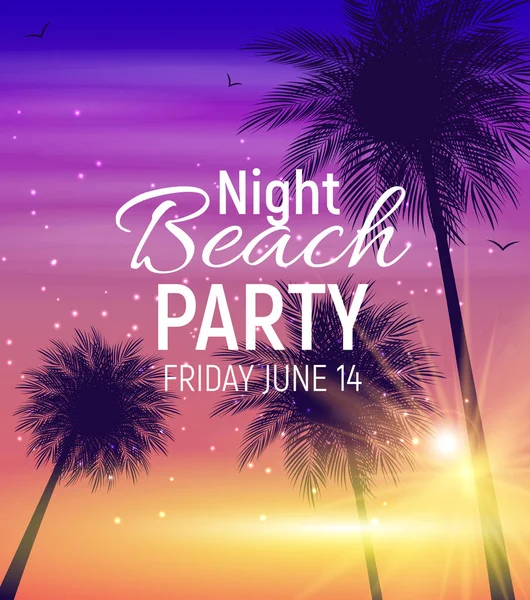 Cartel de la fiesta de verano noche de playa. Fondo Natural Tropical wi — Vector de stock