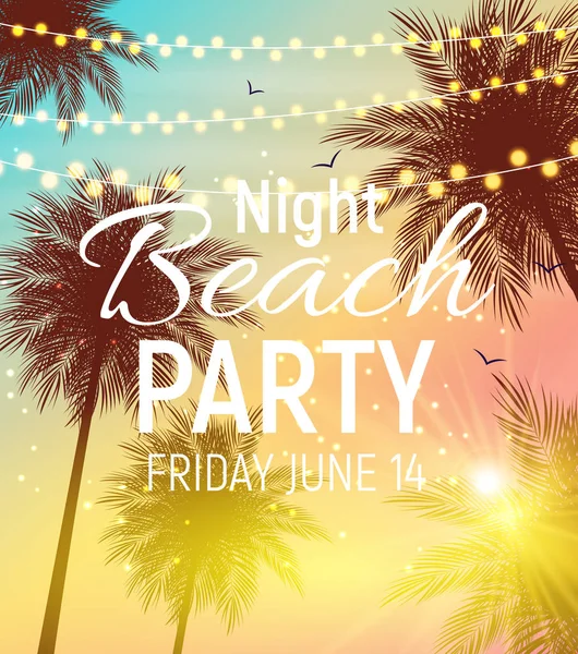 Cartel de la fiesta de verano noche de playa. Fondo Natural Tropical wi — Vector de stock