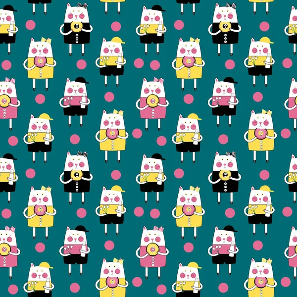 Cute Handdrawn Cat Bezešvé Pattern vektorové ilustrace — Stockový vektor