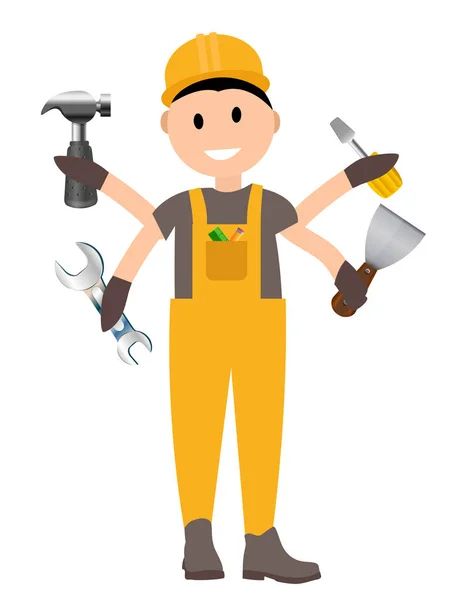 Construction Worker Flat Character, Building Man Specialists Rea — Stock Vector