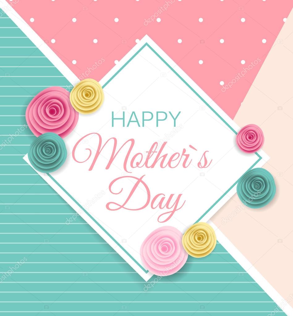 Happy Mother s Day Cute Background with Flowers. Vector Illustra