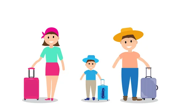 Familie im Urlaub mit Koffern. Vektorillustration. — Stockvektor