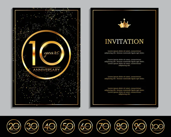 Luxury Template Set of Anniversary Celebration Invitation Vector Illustration — Stock Vector