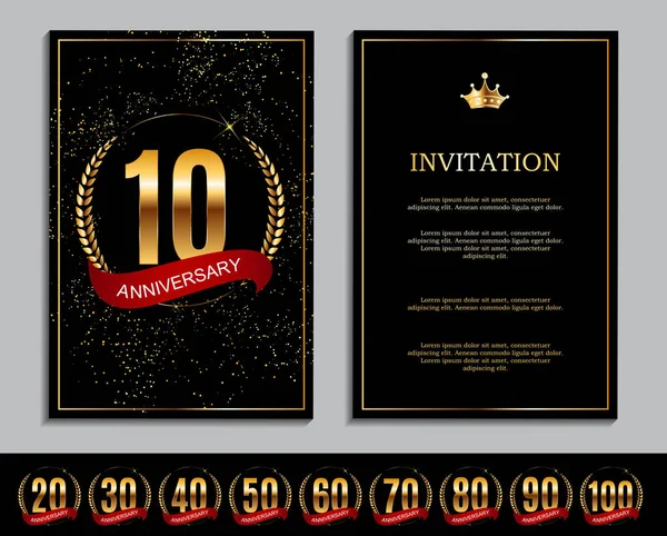 Luxury Template Set of Anniversary Celebration Invitation Vector Illustration — Stock Vector