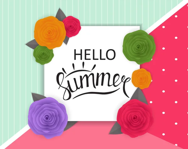 Hello Summer Natural Floral Background with Frame Vector Illustration — Stock Vector