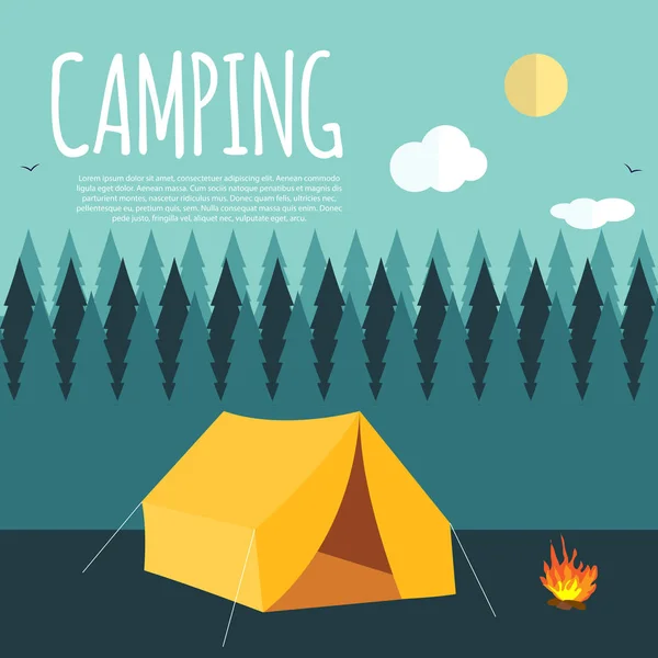 Fundo de natureza de acampamento de verão em estilo plano moderno com Sampl — Vetor de Stock