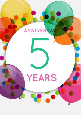 Şablon 5 yıl yıldönümü kutlama, tebrik kartı, davet vektör çizim