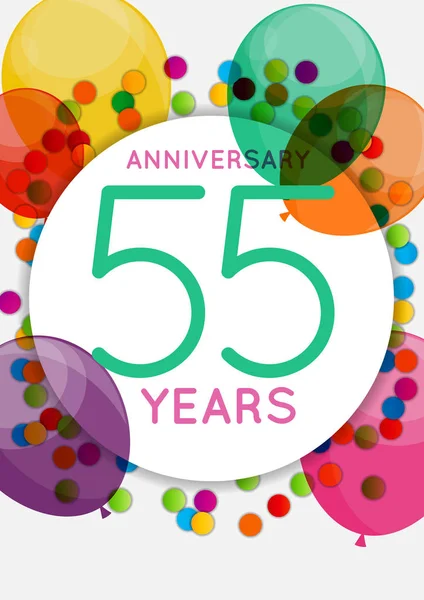 Mall 55 år årsdagen Grattis, gratulationskort, inbjudan vektorillustration — Stock vektor