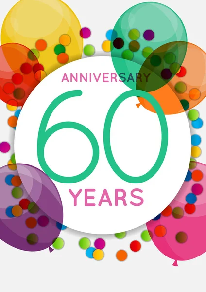 Modelo 60 Anos Aniversário Parabéns, Cartão de felicitações, Convite Vector Ilustração —  Vetores de Stock