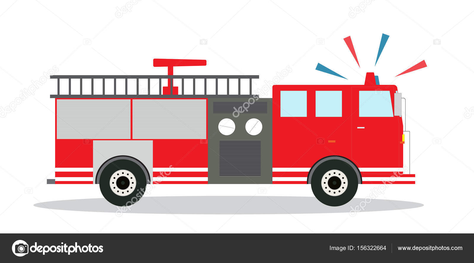 Colored Fire Truck With Siren Flat Design Vector Illustration