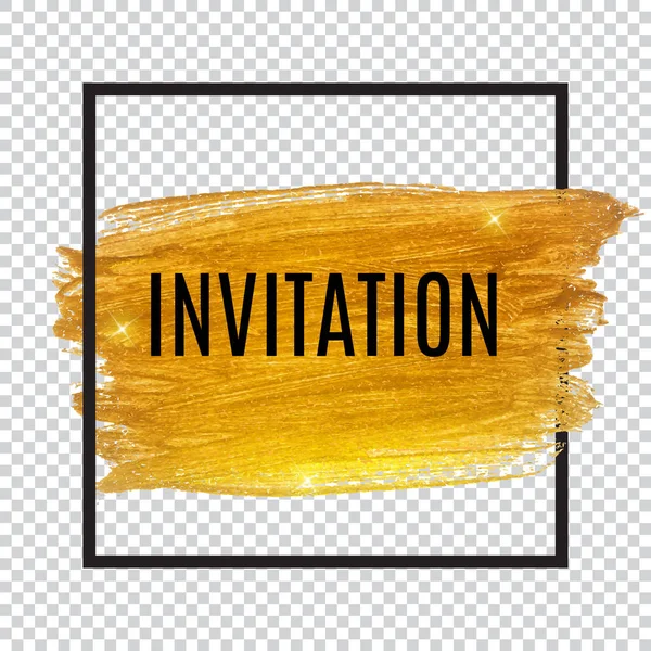 Invitation with Gold Paint Glittering Textured Art and Frame on — Stock Vector