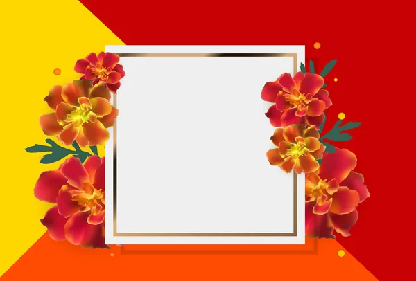 Abstrato Tagetes Flor Realista Vector Frame Fundo — Vetor de Stock