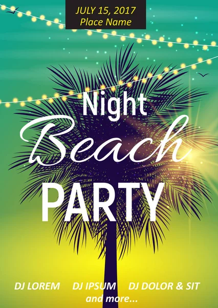 Zomer nacht Beach Party Poster. Tropische natuurlijke achtergrond wi — Stockvector