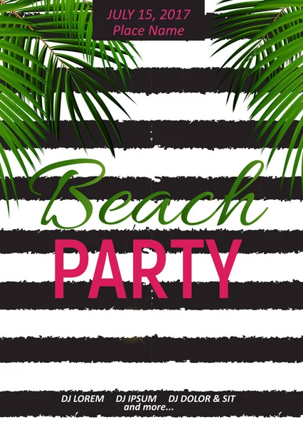 Nyári éjszaka Beach Party poszter. Trópusi természetes háttér wi — Stock Vector