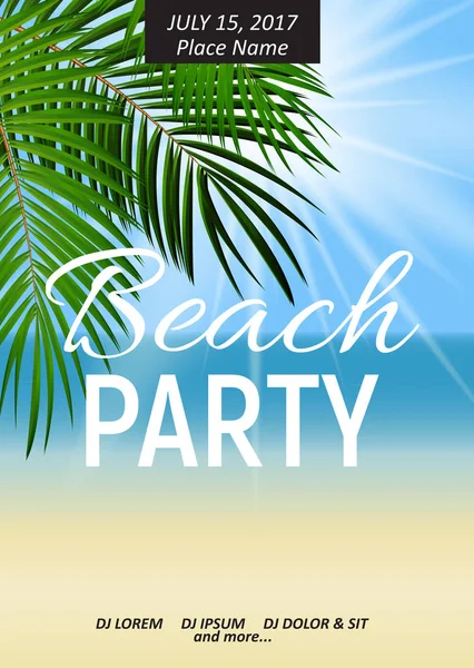 Nyári éjszaka Beach Party poszter. Trópusi természetes háttér wi — Stock Vector