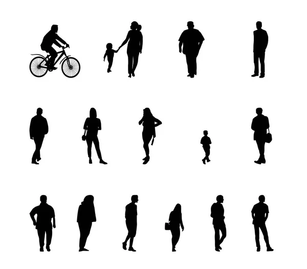 Set of Silhouette Walking People and Children. Vector Illustrati — Stock Vector