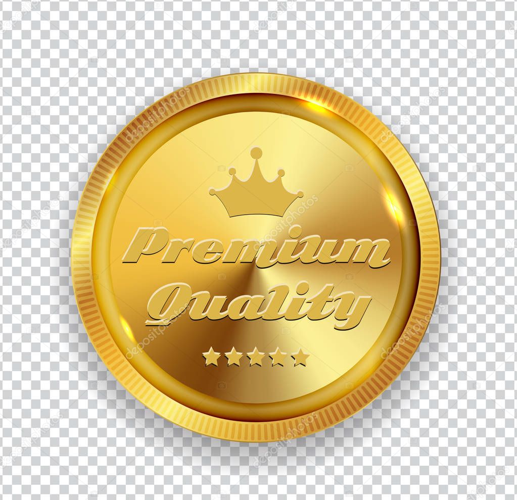 Premium Quality Golden Medal Icon Seal  Sign Isolated on Transparent Background. Vector Illustration EPS10