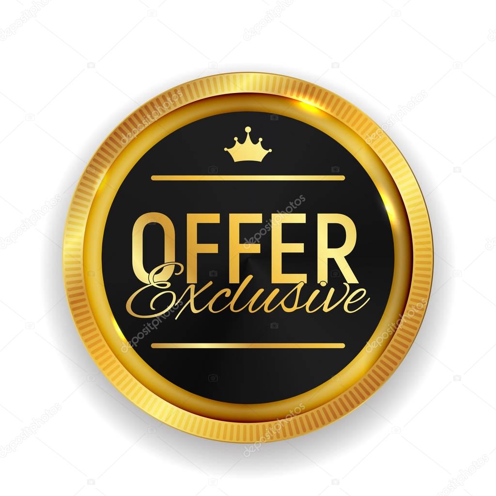 Exclusive Offer Golden Medal Icon Seal  Sign Isolated on White Background. Vector Illustration EPS10