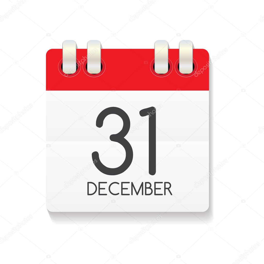 Flat Calendar Icon of 31 December. Vector Illustration