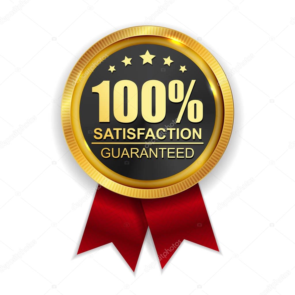 100 Satisfaction Guaranteed Golden Medal Label Icon Seal Sign Isolated on White Background. Vector Illustration EPS10