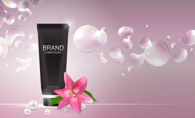 Tasarım kozmetik ürün şablonu reklamlar veya dergi arka plan için. 3D gerçekçi vektör Iillustration