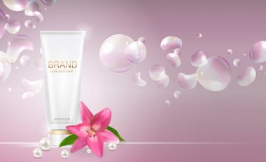 Tasarım kozmetik ürün şablonu reklamlar veya dergi arka plan için. 3D gerçekçi vektör Iillustration