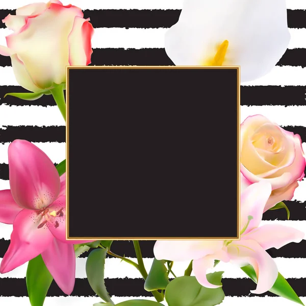 Анотація рамка з Лілія і Rose квітку. Природного фону. Векторні ілюстрації — стоковий вектор