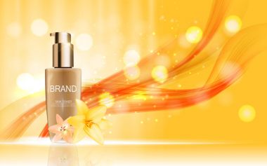 Tasarım kozmetik ürün ile A için altın Liy şablon çiçekler